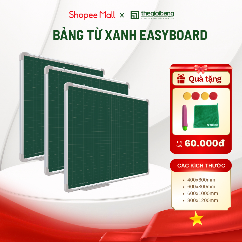 Bảng từ xanh Easyboard Thế Giới Bảng ô ly 2x2cm, 5x5cm Tân Hà 60x80, 60x100, 80x120 - Tặng phụ kiện