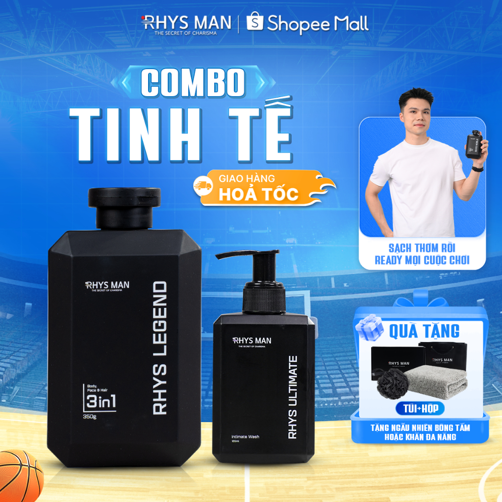 Combo Sữa tắm gội nam 3in1 350ml & Dung dịch vệ sinh nam 120ml RHYS MAN