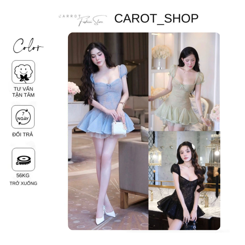 𝐕𝐍𝟎𝟏 ( 𝐁𝐈𝐆𝐒𝐈𝐙𝐄) Đầm ngắn tùng xoè phối lưới đính nơ “ QC LƯỚI DA “ 𝐒 => 𝟑𝐗𝐋 - 𝐊𝐄̀𝐌 𝐐𝐔𝐀̂̀𝐍 ) by CarrotShop