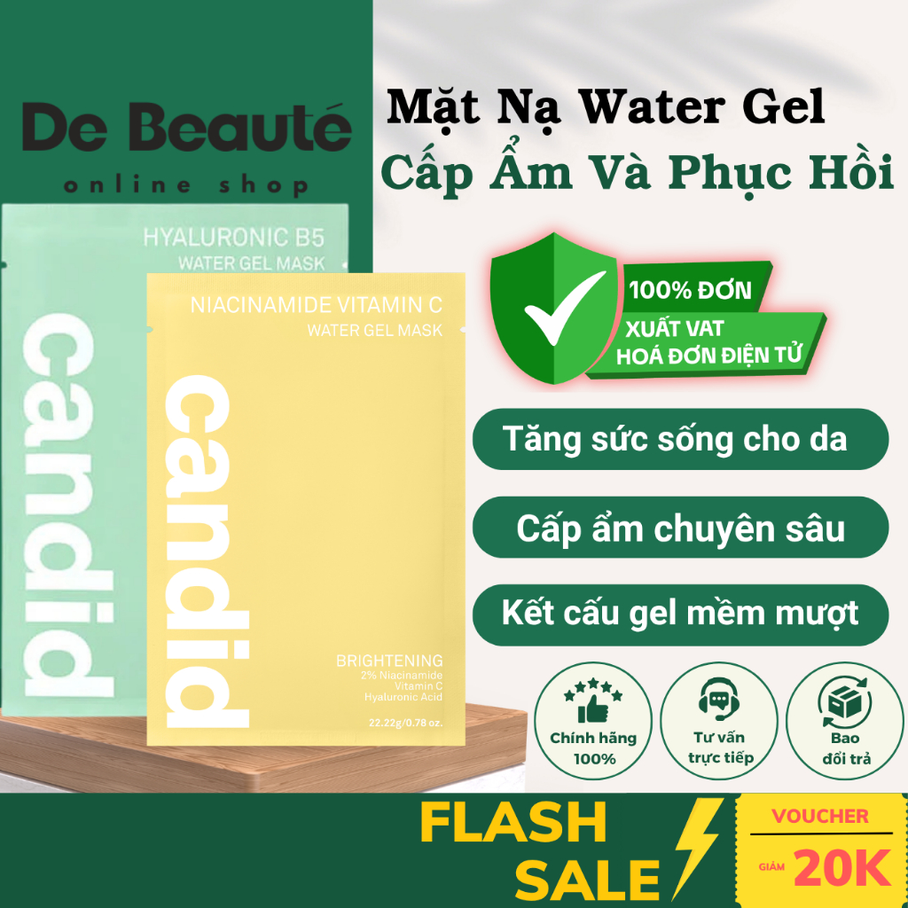 [HÀNG CÔNG TY] Mặt nạ Candid Phục Hồi, Làm Sáng Da Candid Water Gel Mask Hyaluronic B5/ Niacinamide Vitamin C