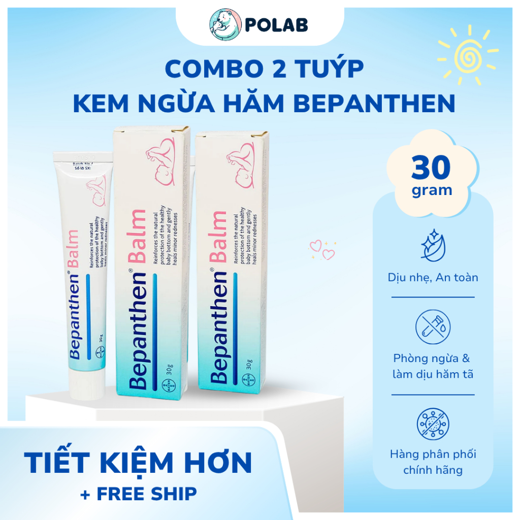 COMBO 2 TUÝP Kem chống hăm Bepanthen Balm chính hãng tuýp 30g, kem ngừa hăm hiệu quả cho bé sơ sinh