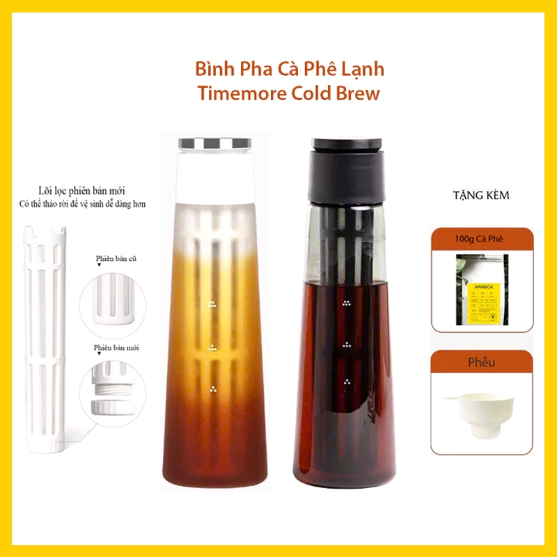 Chai ủ cà phê lạnh Timemore 600ml chống tràn, tiện dụng | Tặng kèm phễu đong và cà phê