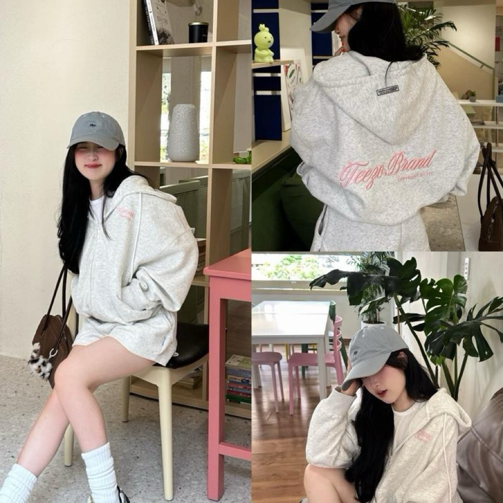 Áo Hoodie Zip Thêu TeezoBrand Màu Xám Tiêu, Xám Trắng Nỉ Ép 2Da, Có Túi Trong Form Boxy Nam Nữ Unisex