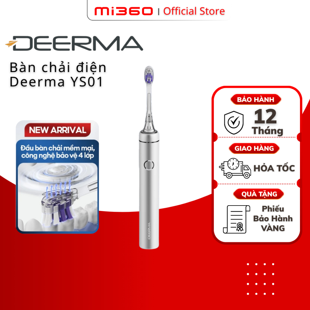 Bàn chải điện Deerma YS01 | 6 chế độ làm sạch, khử Khuẩn UV 99,99%, chống nước | Bảo hành 12 tháng
