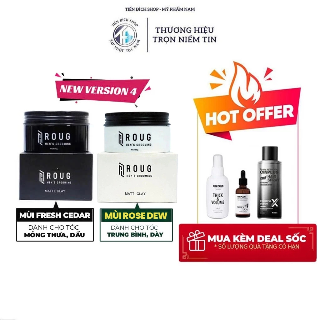 Sáp vuốt tóc nam giới Roug Matte Clay 90gr màu đen , Matt Clay 90gr màu trắng + Quà Theo Loại