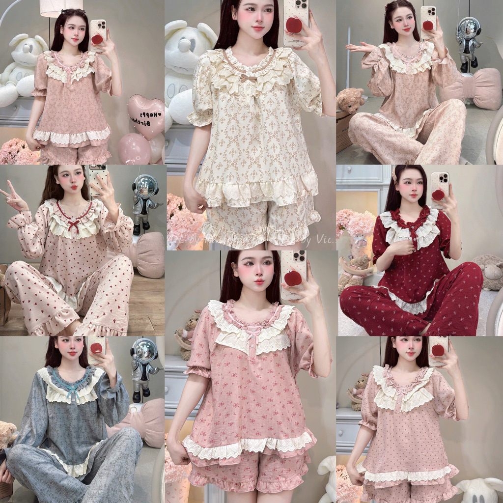 [MẪU HÈ] Đồ Ngủ Nữ JUSOKA Pijama Chất Liệu Đũi Vân Mây, Bộ Đồ Ngủ Nữ Viền Ren Siêu Mềm Mịn Cao Cấp Và Thoải Mái DU27