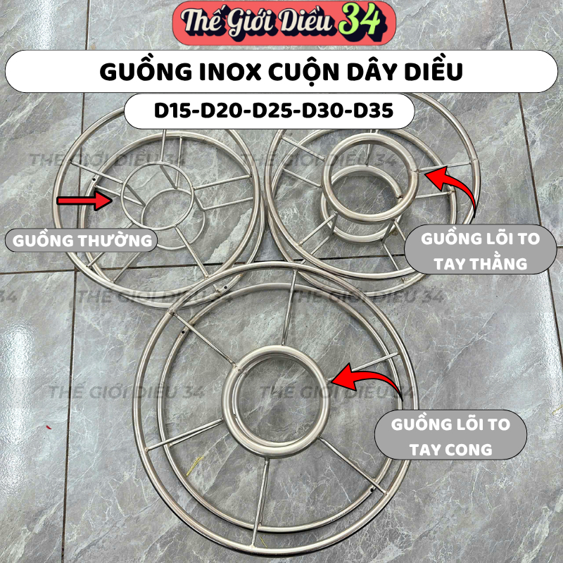 Guồng tay inox quấn dây diều: D15-D20 - D25 - D30 -D35