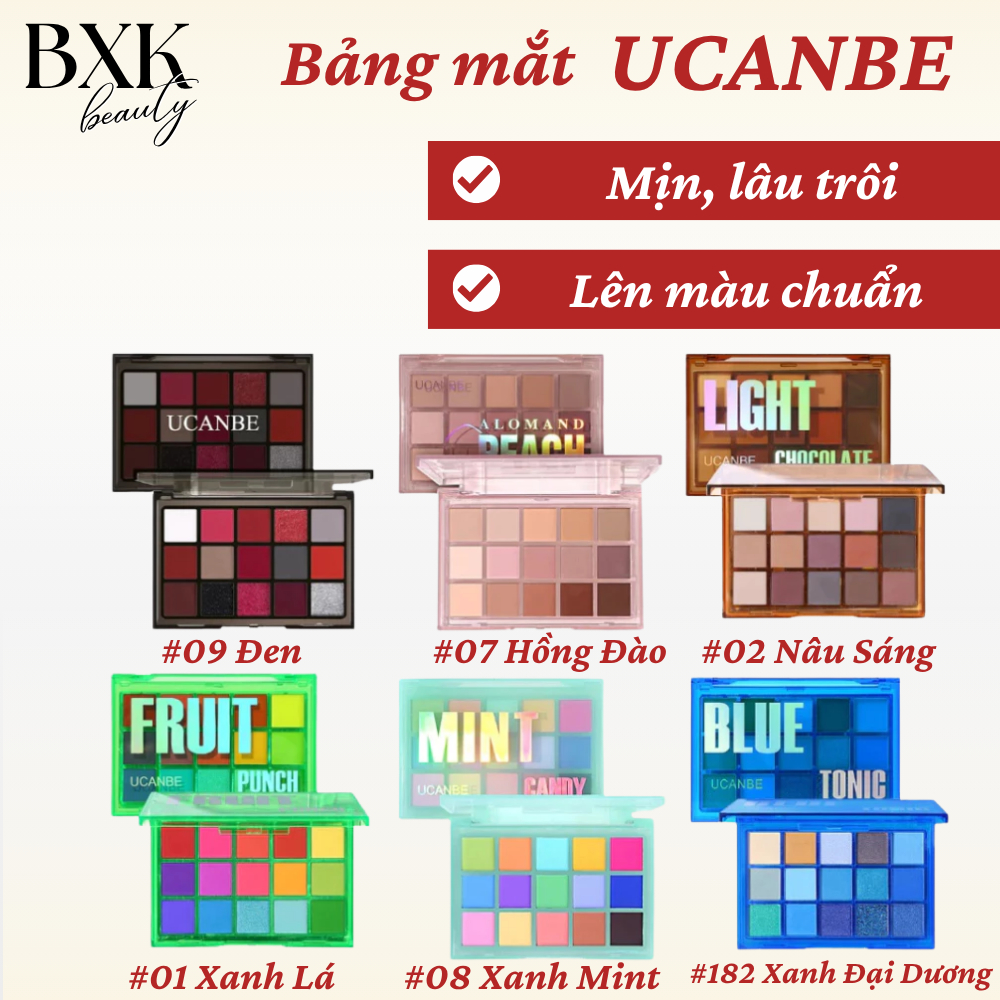 Bảng phấn mắt UCANBE 15 ô nhiều tone màu nghệ thuật trang điểm makeup lên màu mịn lâu trôi