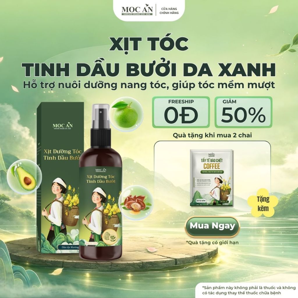 Xịt Dưỡng Tóc Tinh Dầu Bưởi Da Xanh Mộc Ân Haircare 120ml - Hỗ Trợ Giảm Rụng & Chăm Sóc Tóc