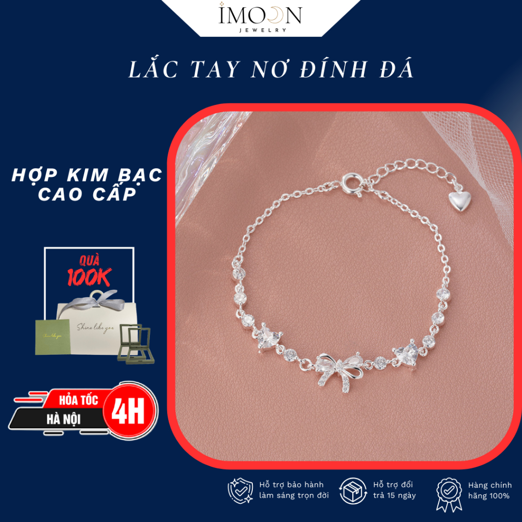 (BẠC S925) Vòng tay nơ đính đá cao cấp, lắc tay nữ hợp kim đính đá sang trọng IMOON