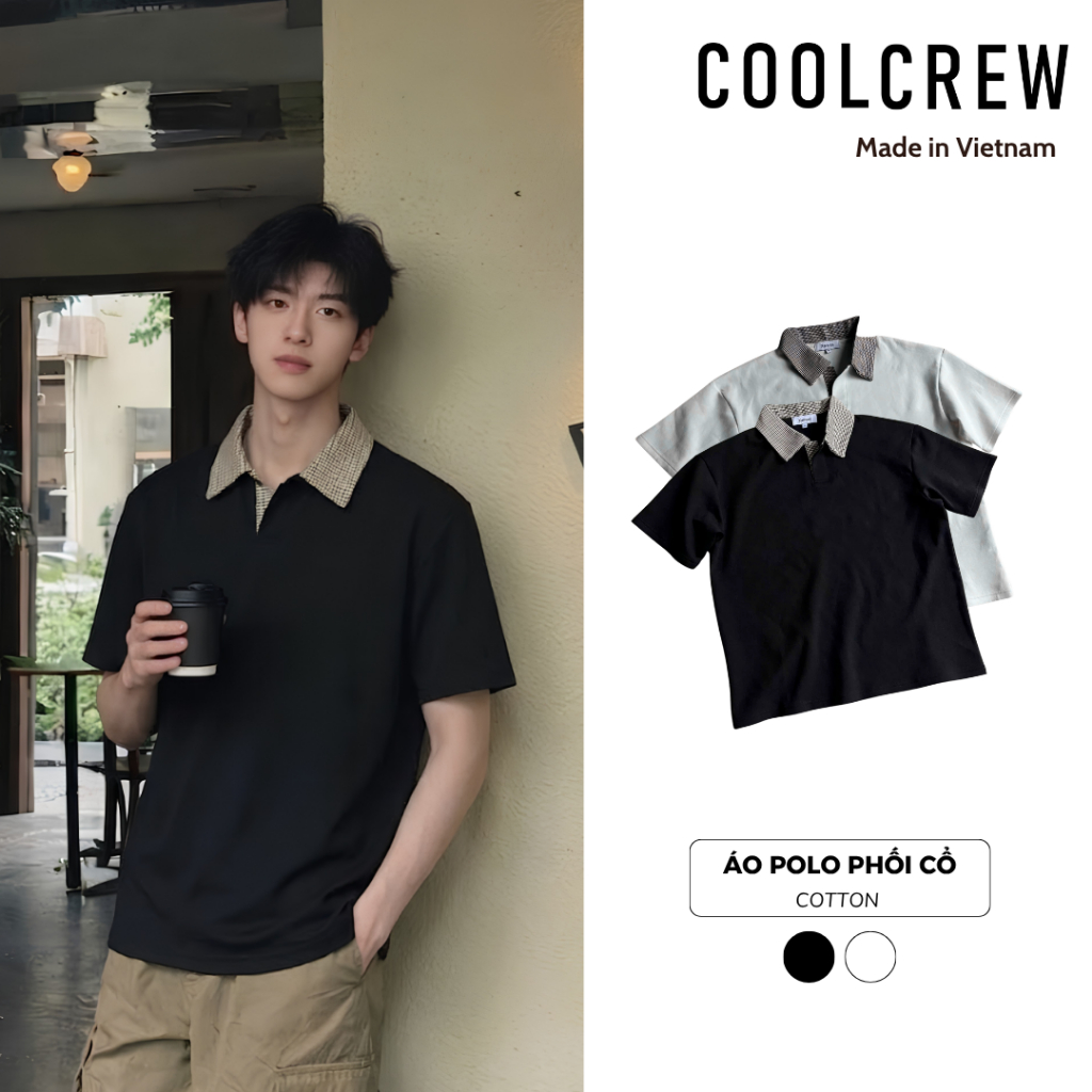 Áo Polo Phối Cổ Hoạ Tiết Sọc 𝐂𝐎𝐎𝐋𝐂𝐑𝐄𝐖 Áo Thun Cotton Thoáng Mát Xu Hướng Thời Trang Thu Hè Phong Cách Hàn Quốc