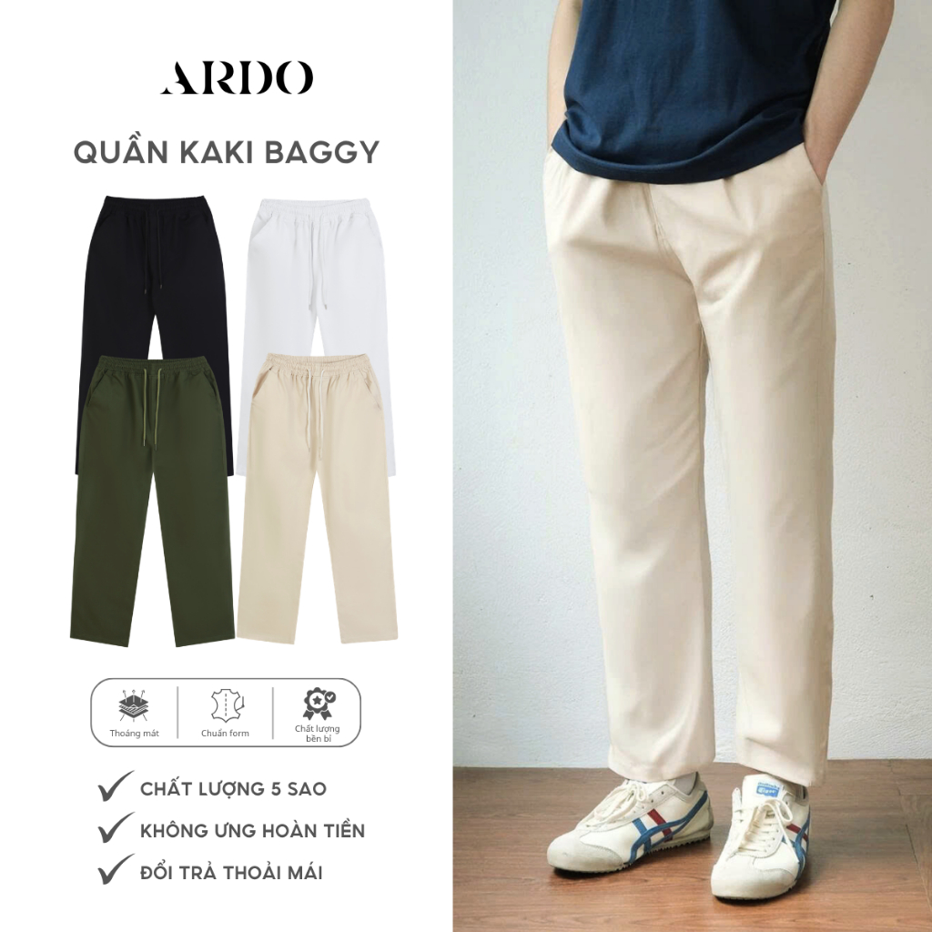 Quần Dài Kaki ARDO Form Baggy Ống Suông Cạp Chun, Quần Dài Vải Kaki Mềm Dáng Suông Unisex Nam nữ