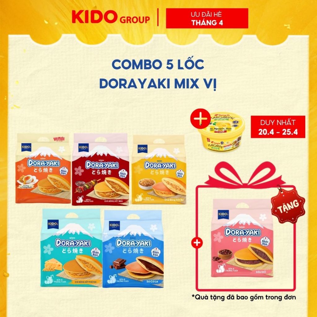 [20.4 - 25.4 QUÀ THÊM TRONG GIỎ] [TẶNG 1 Lốc Đậu Đỏ] Combo 5 Lốc Dorayaki (Phô Mai + Xốt Bơ + Trứng muối + BBQ + Socola)
