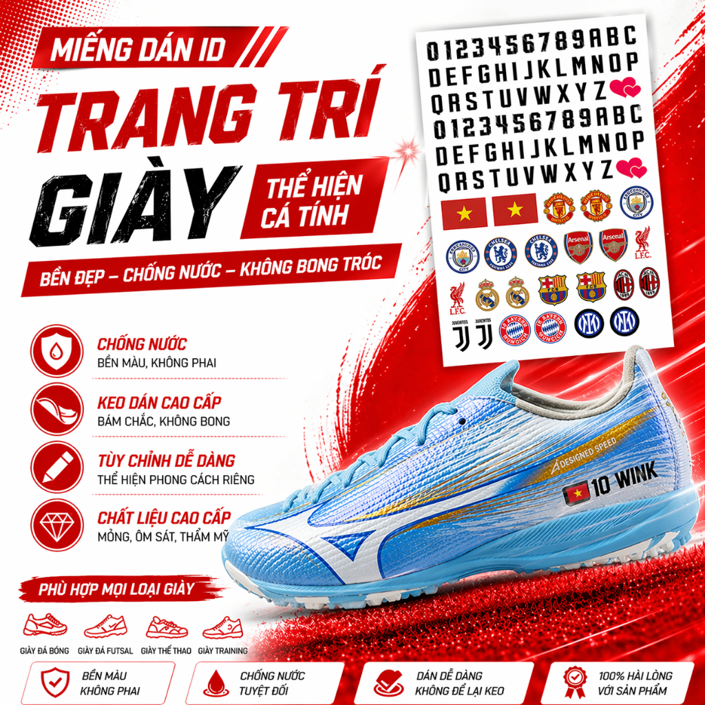 Miếng Dán ID In Chữ Số Logo Trang Trí Giày Bóng Đá