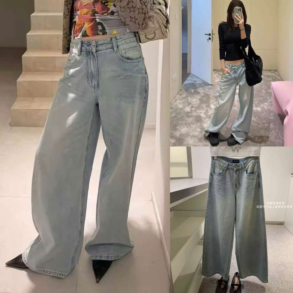 𝐍𝐠𝐨𝐜𝐚𝐧𝐡𝟔𝟗𝟓𝟗 SALE WGWE Q649 Quần jeans dài phom rộng #9500 phong cách tiểu thư HOT