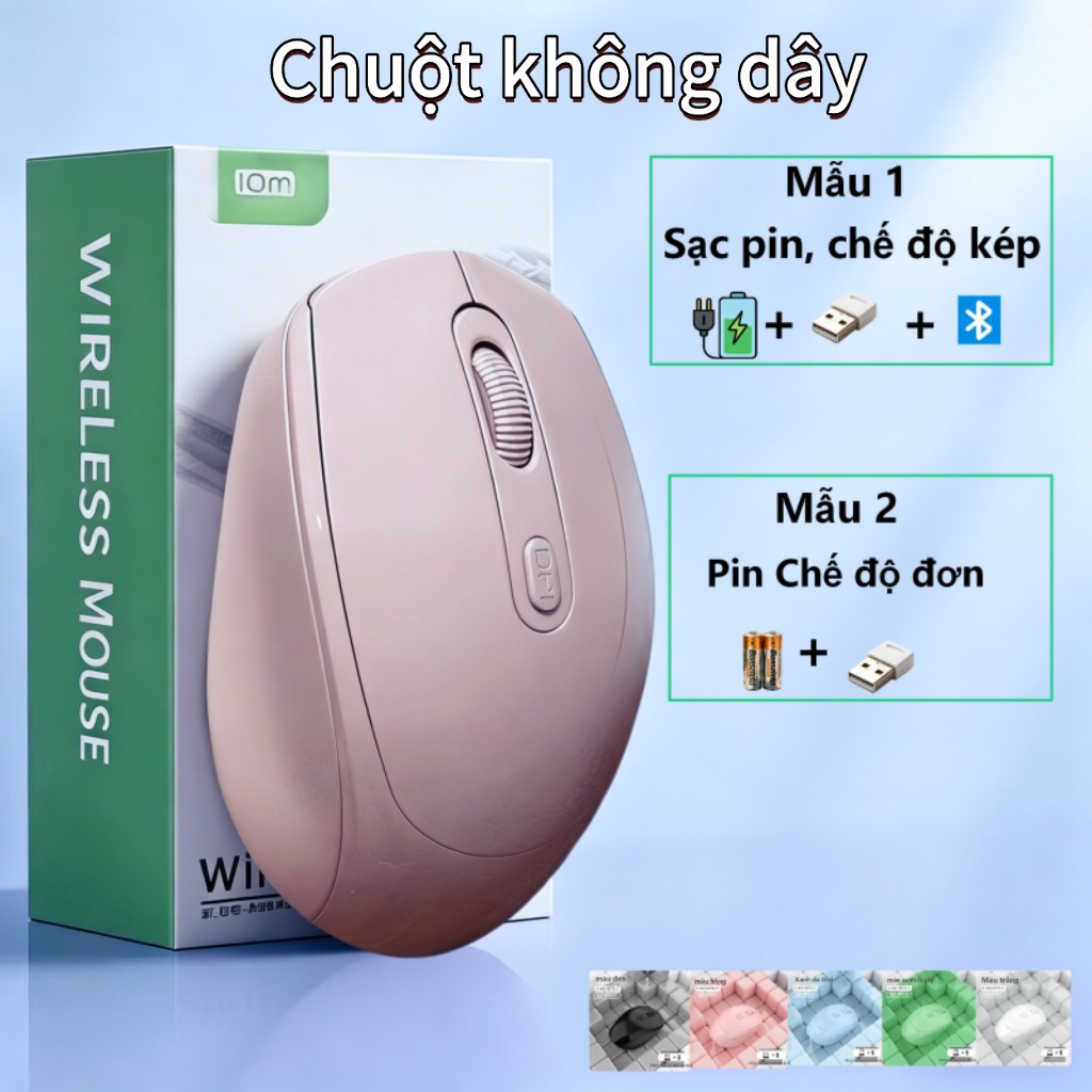 Chuột Không Dây Im Lặng Màu Morandi - Hỗ Trợ Bluetooth 2.4G, Chống Trượt, Sạc Tiện Lợi Hoặc Dùng Pin
