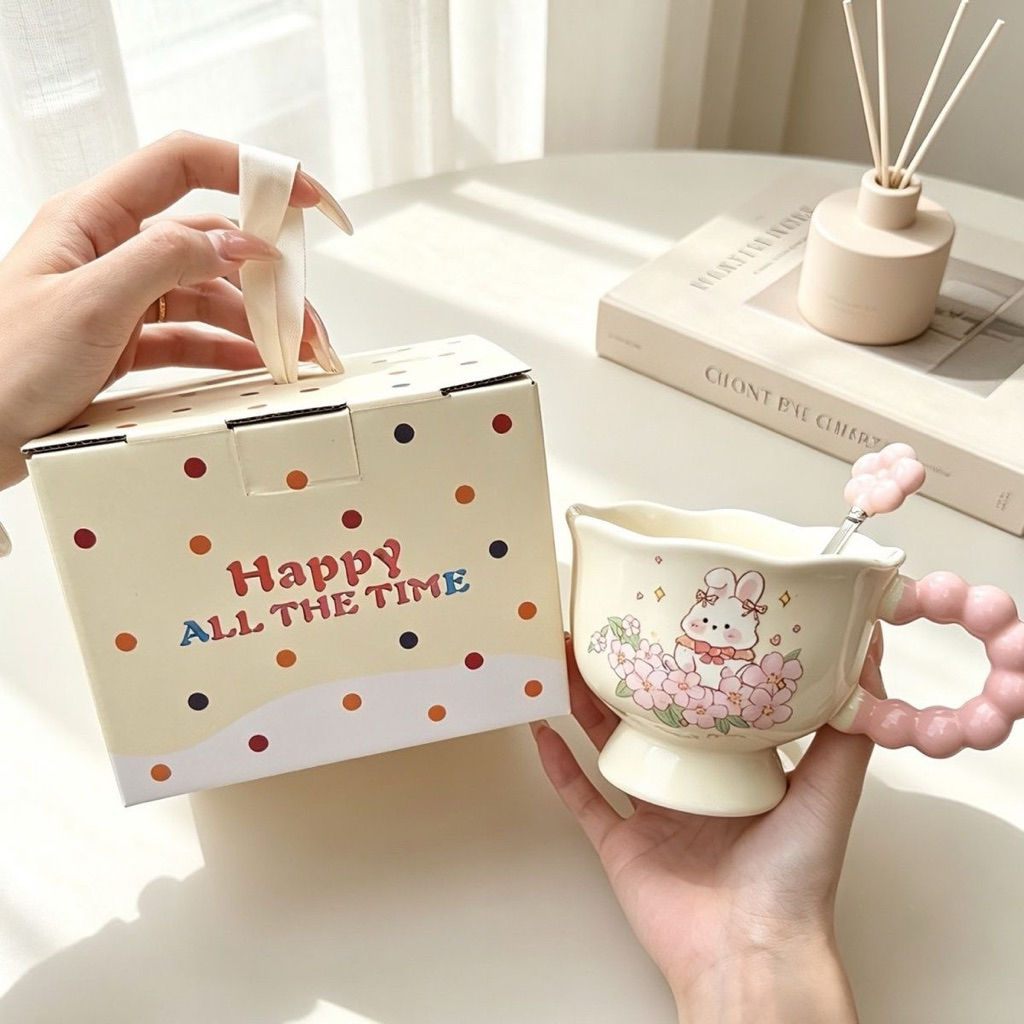 Cốc uống hoạ tiết cute chất liệu sứ ( Tặng kèm thiệp chúc mừng)