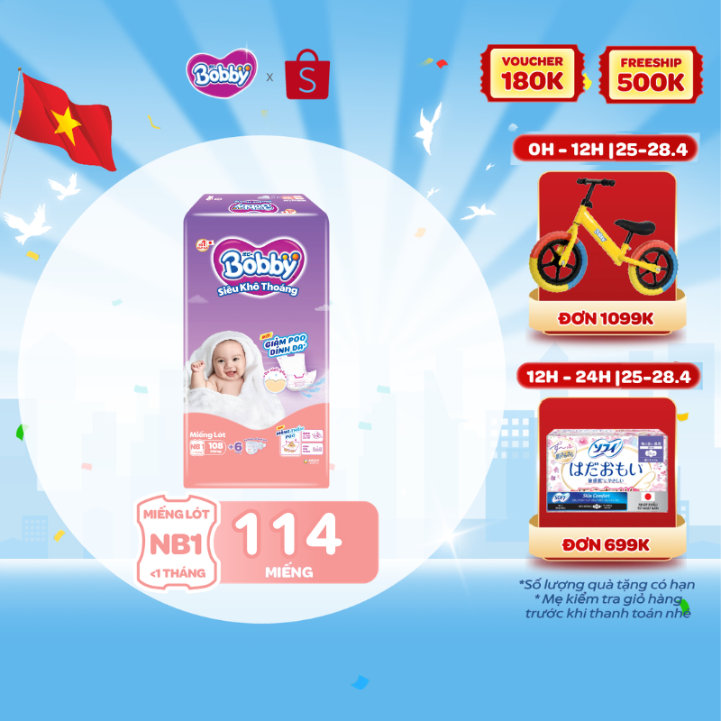 [TẶNG MIẾNG NGẪU NHIÊN] Miếng lót sơ sinh Bobby Newborn 1-108 miếng