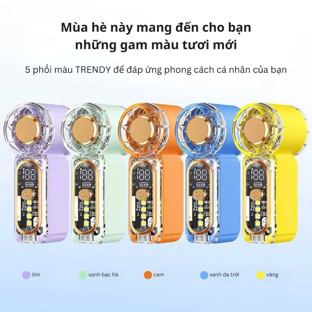 Quạt mini cầm tay dung lượng pin 1800mAh, thiết kế nhỏ gọn, gió mạnh, sạc nhanh, phù hợp mang theo khi đi học, du lịch