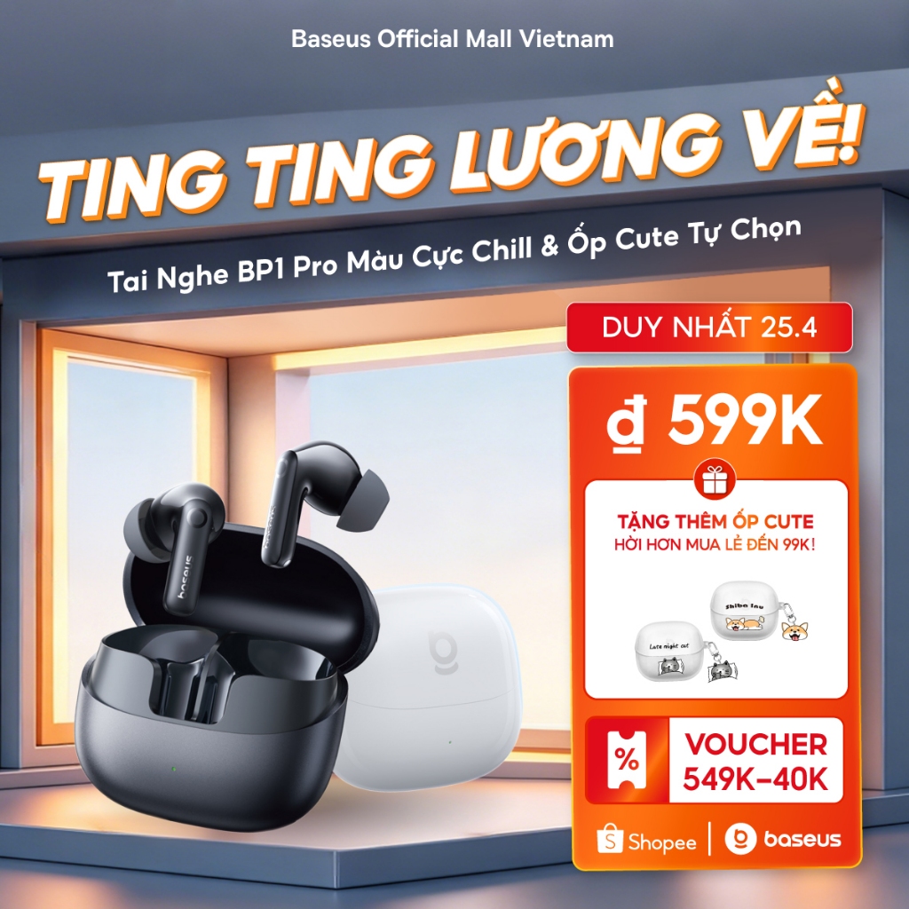 Tai Nghe Bluetooth Baseus BP1 Pro ANC -50dB Bass Tốt 55 Giờ Phát Nhạc Chống nước IPX55 Hi-Res