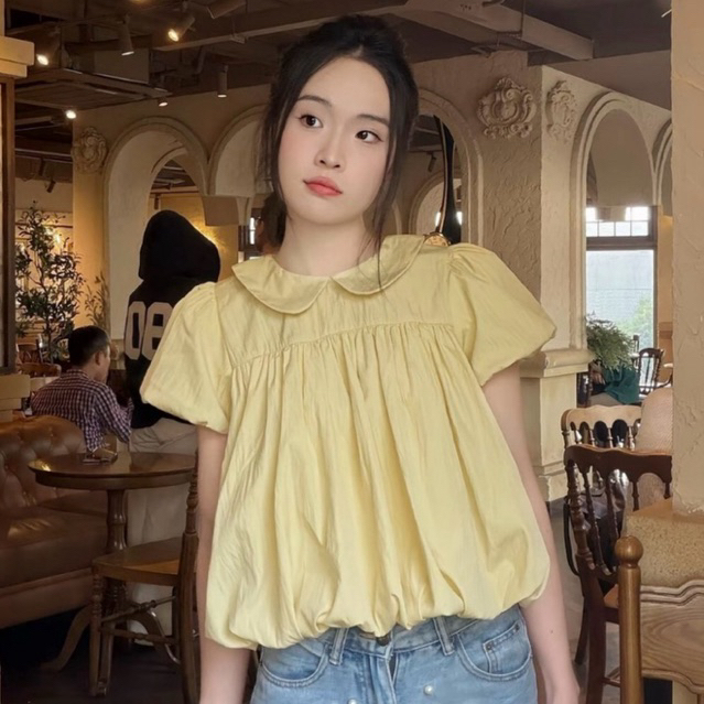 Áo Babydoll thắt nơ tay bồng tôn dáng cho nữ chất gió đẹp m6004.SL
