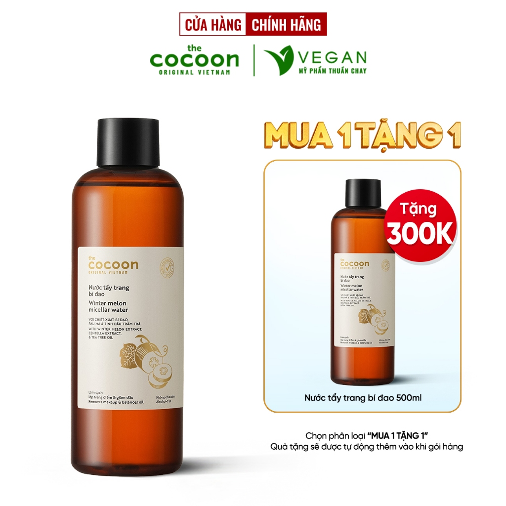 Nước tẩy trang bí đao The Cocoon Vietnam 500ml thuần chay cho da dầu mụn