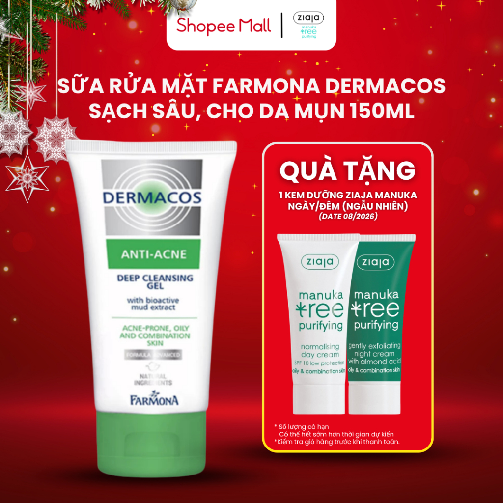 Dermacos Sữa Rửa Mặt Sạch Sâu, Cho Da Mụn Chứa Bùn Hoạt Tính Farmona Dermacos AntiAcne Deep Cleansing Gel 150ml