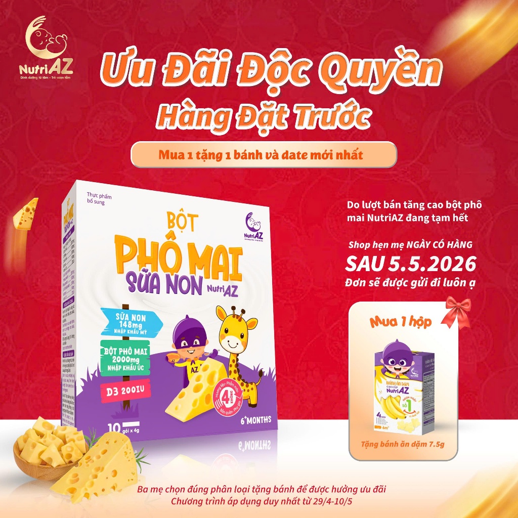 Bột Phô Mai Sữa Non NutriAZ Cho Bé Ăn Dặm Nguyên Liệu Nhập Khẩu Giúp Phát Triển Chiều Cao Cho Bé Từ 6 Tháng Tuổi