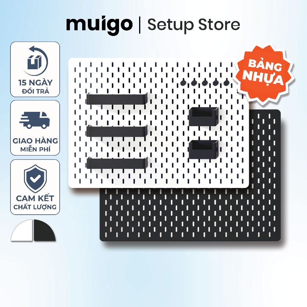 [Tặng phụ kiện] BẢNG PEGBOARD NHỰA TREO TƯỜNG CAO CẤP STYLE IKEA | Bảng Lỗ Decor Tiện Dụng, Tối Ưu Không Gian