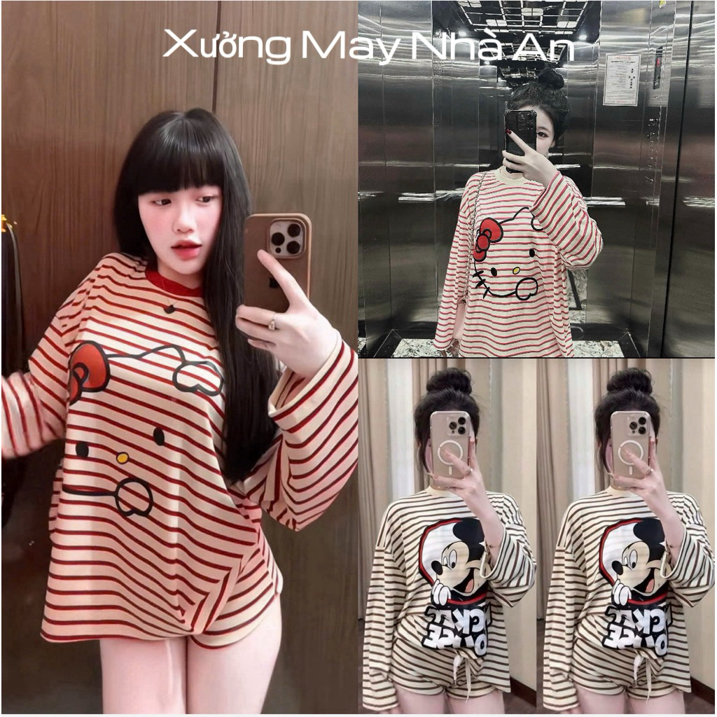 [ Hoả Tốc] Set Áo Tay Dài Vải Zip Có Quần Đi Kèm Hoạ Tiết Hello Kitty - Set Bộ Xinh Xắn - Set Đồ Bộ Hello Kitty