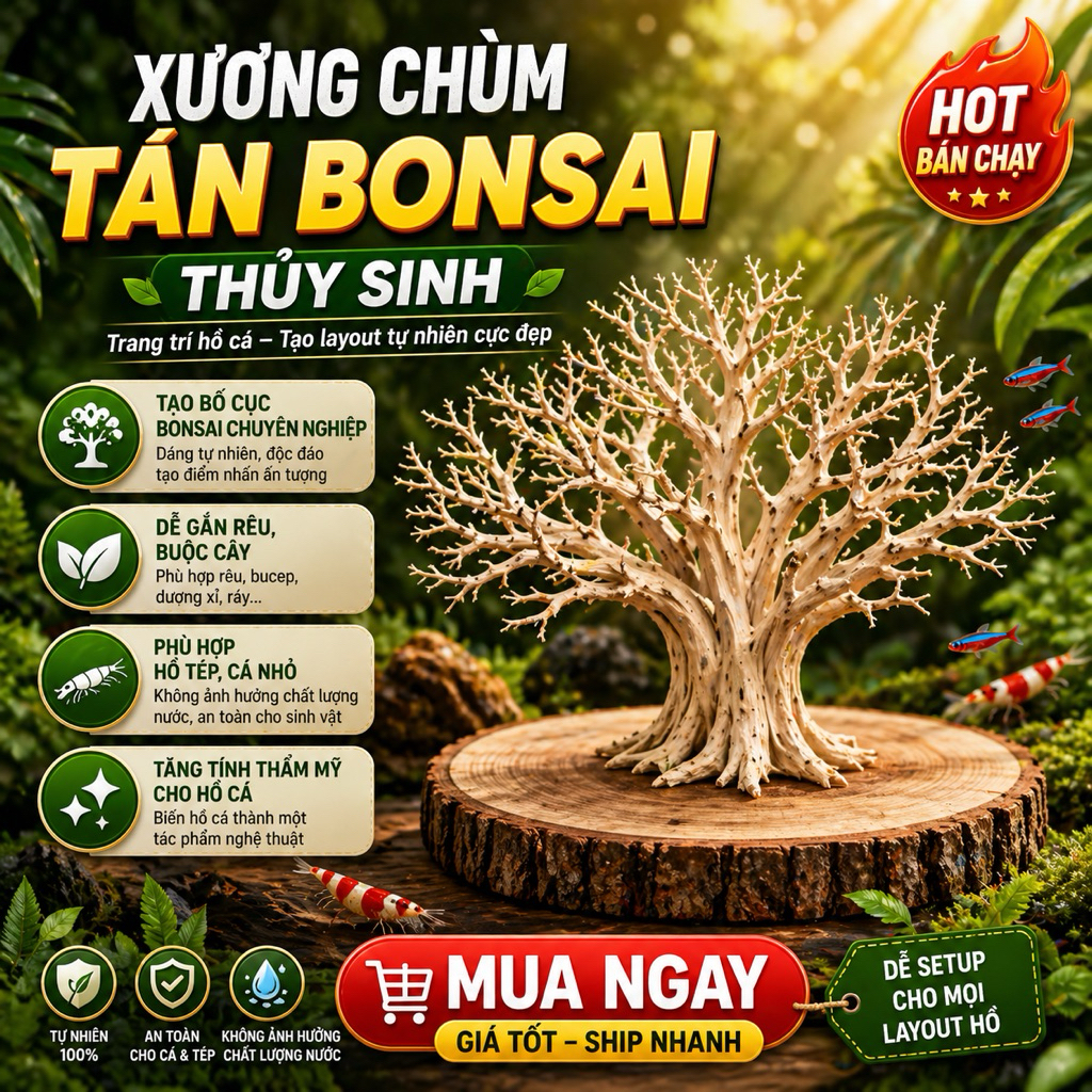 Lũa Xương Chùm, Tán Bonsai [ 100G/200G ] – Tạo Dáng Bonsai Thủy Sinh Cực Đẹp | Lũa Tán Quýt Decor Hồ Cá