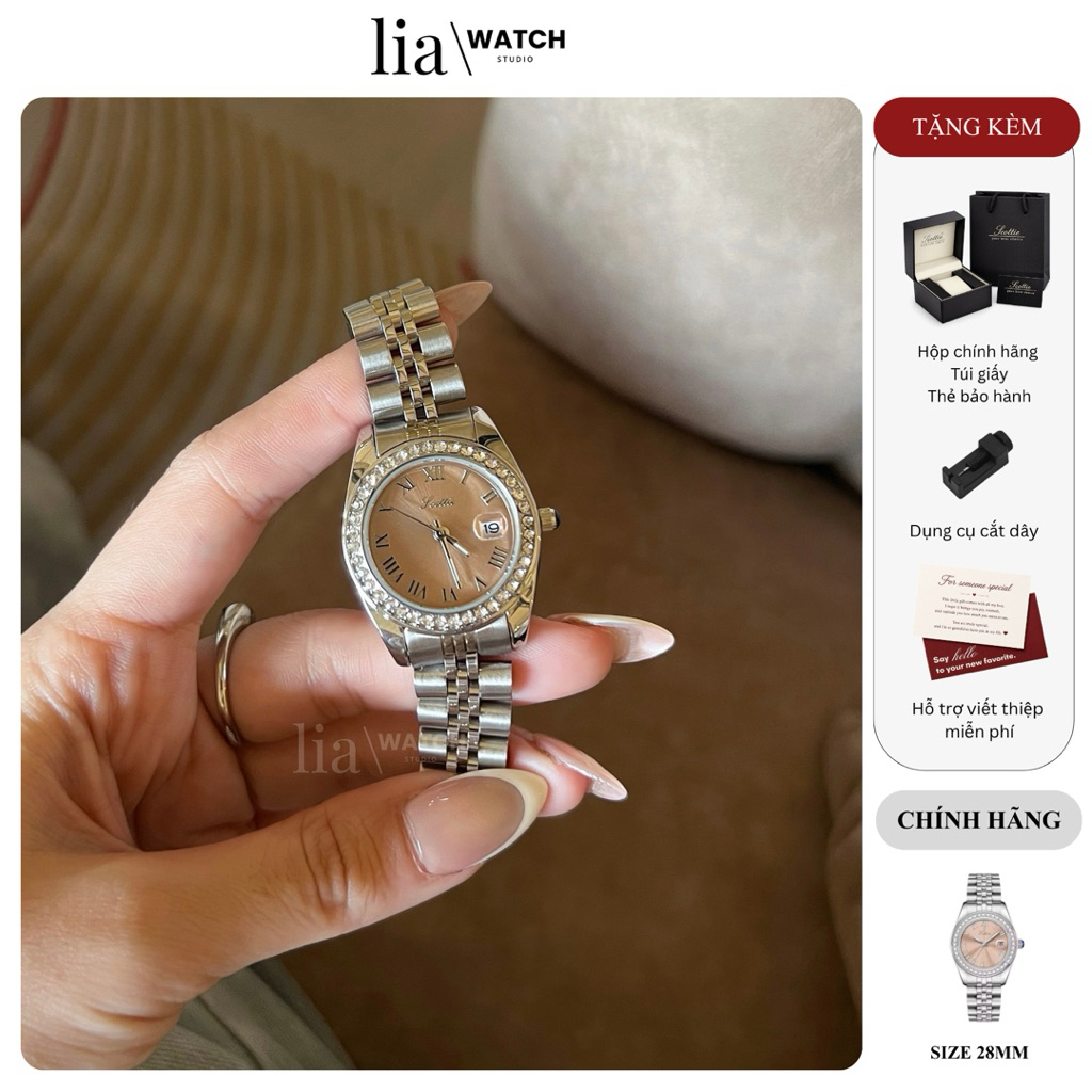[LiaWatch] - Full box hãng - Đồng hồ nữ 𝐒𝐜𝐨𝐭𝐭𝐢𝐞 𝐓𝐇𝐄 𝐋𝐔𝐍𝐀 mặt số la mã vàng nhạt sang trọng viền đính đá