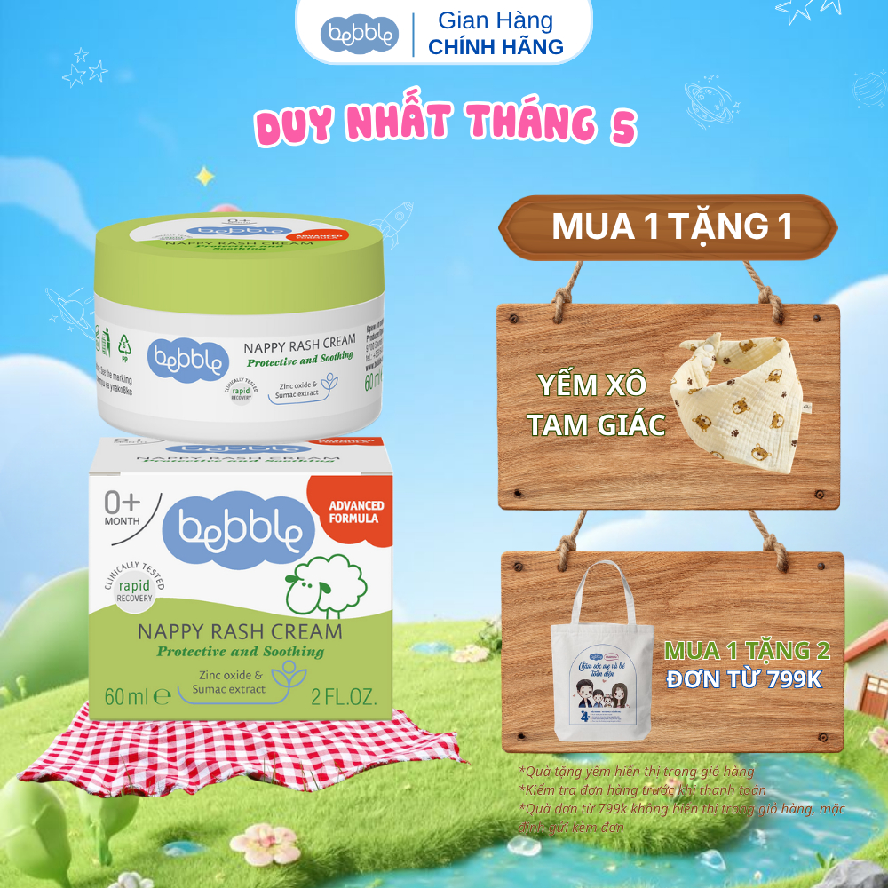 Kem hăm tã Bebble Nappy Rash Cream 60ml, dịu da tức thì, dùng cho bé từ 0 tháng tuổi