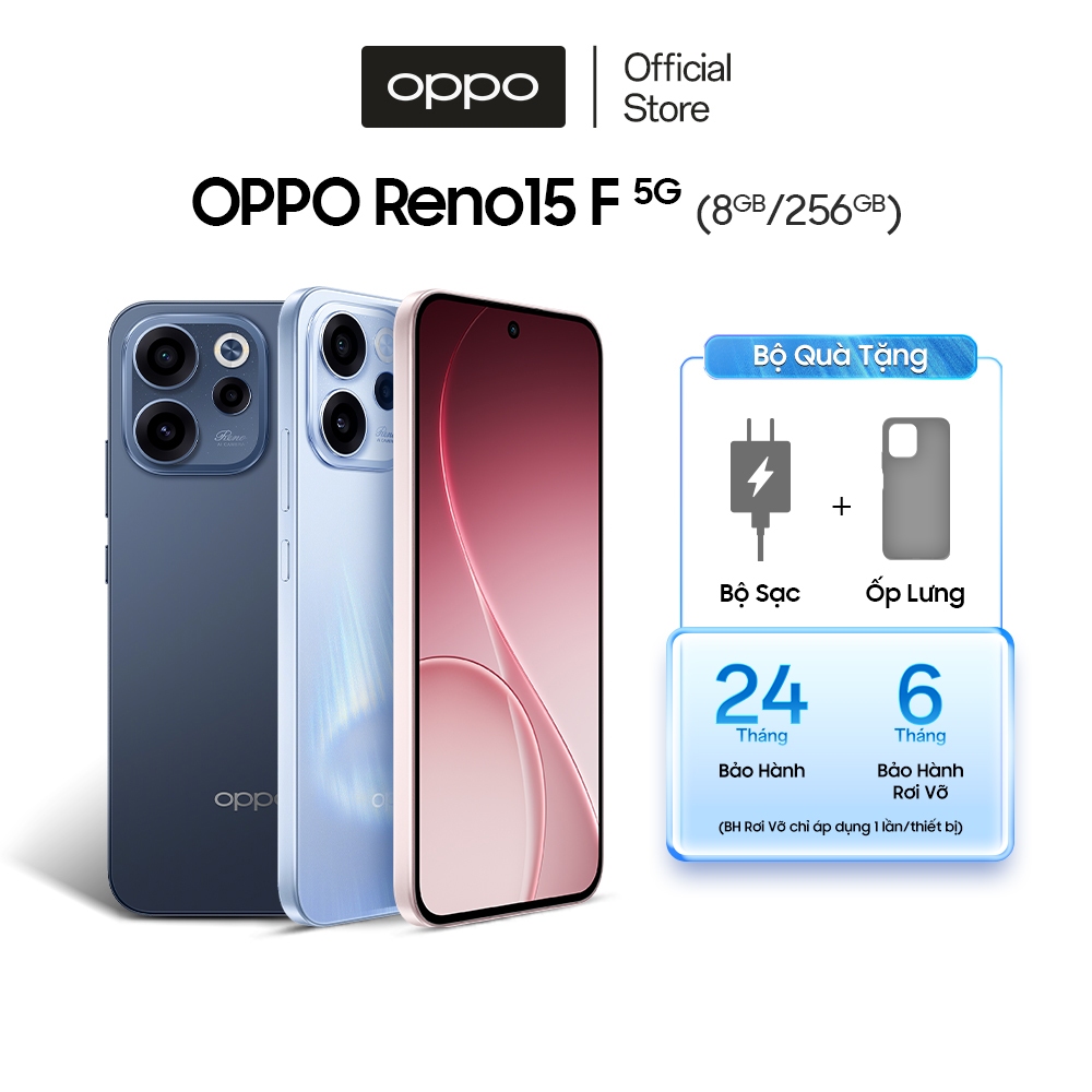 Điện thoại OPPO Reno15F 5G 8GB/256GB siêu camera AI - Hàng chính hãng