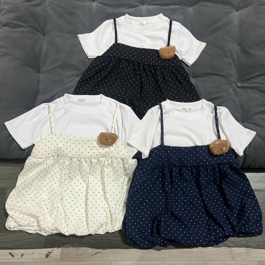 [MỞ BÁN TẶNG CHAM][có tách lẻ]Set Đồ Nữ Áo Thun Trơn Cộc Tay Kèm Áo 2 Dây chấm bi from bí phồng 2 lớp xinh xắn mẫu hot