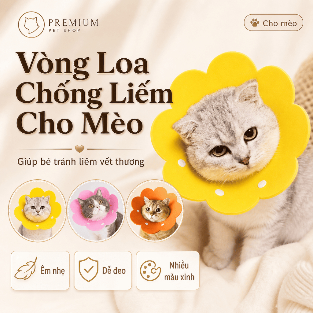 Vòng Cổ Chống Liếm Cho Mèo Loa Chống Liếm Siêu Nhẹ hình bông hoa dễ thương cute vòng loa xấu hổ cho mèo đủ size sơ sinh
