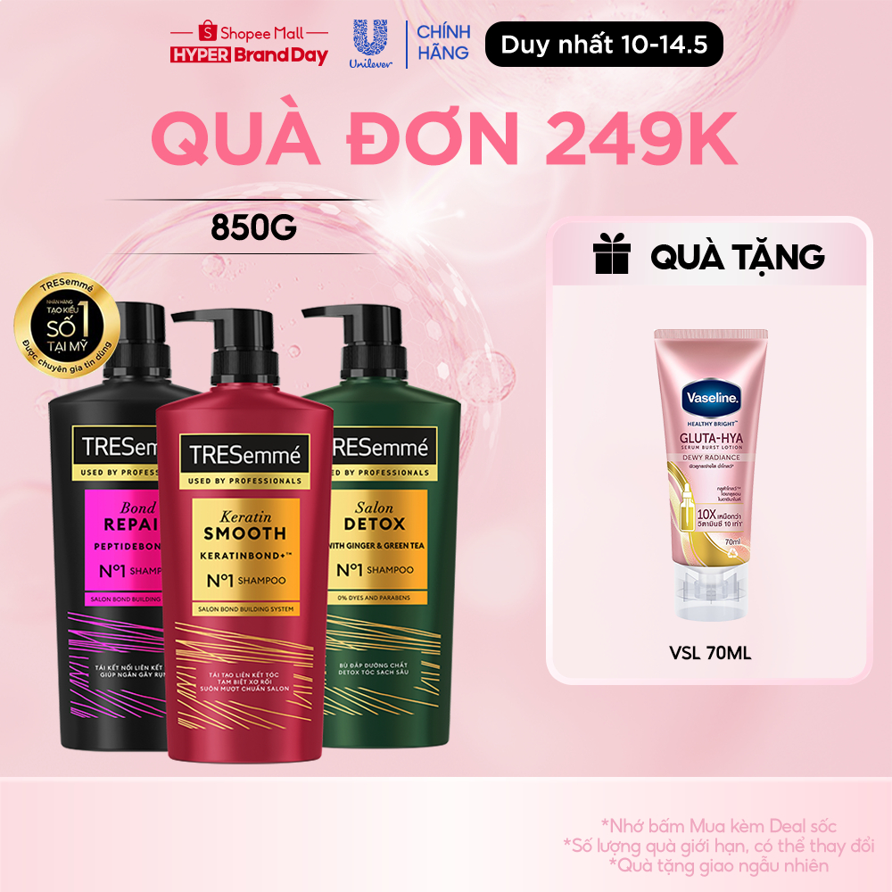 Dầu Gội TRESemmé Keratin Smooth/ Bond Repair/ Salon Detox Cho Tóc Vào Nếp, Giảm Gãy Rụng, Detox Sạch sâu 850g