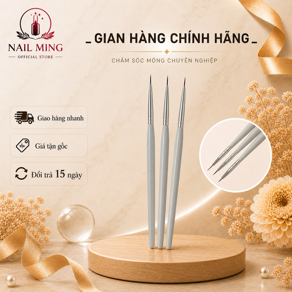 Bộ 3 cây cọ nét vẽ móng- vẽ trang trí móng. 3 size khác nhau