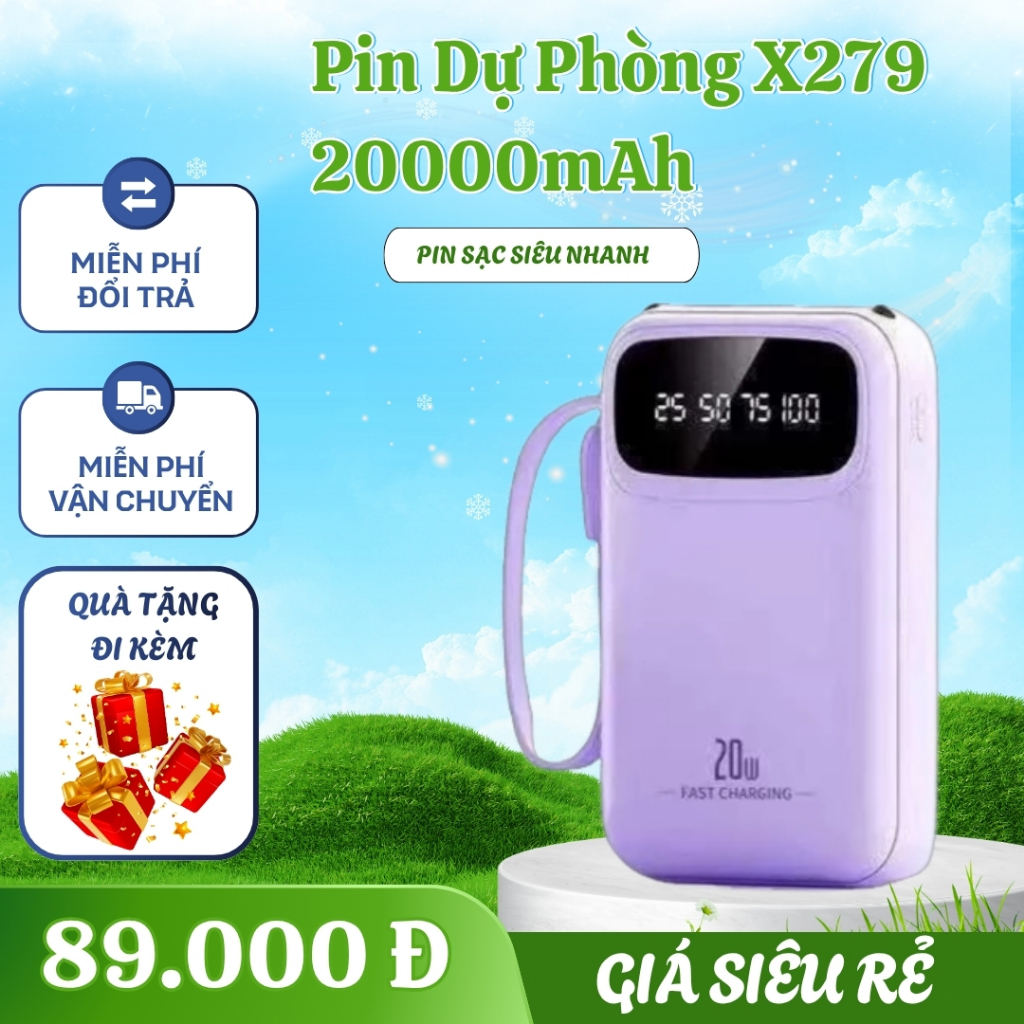 Pin Dự Phòng X279 20000mAh Sạc Nhanh – Mini Nhỏ Gọn, Dung Lượng Lớn, Tiện Lợi Mang Theo