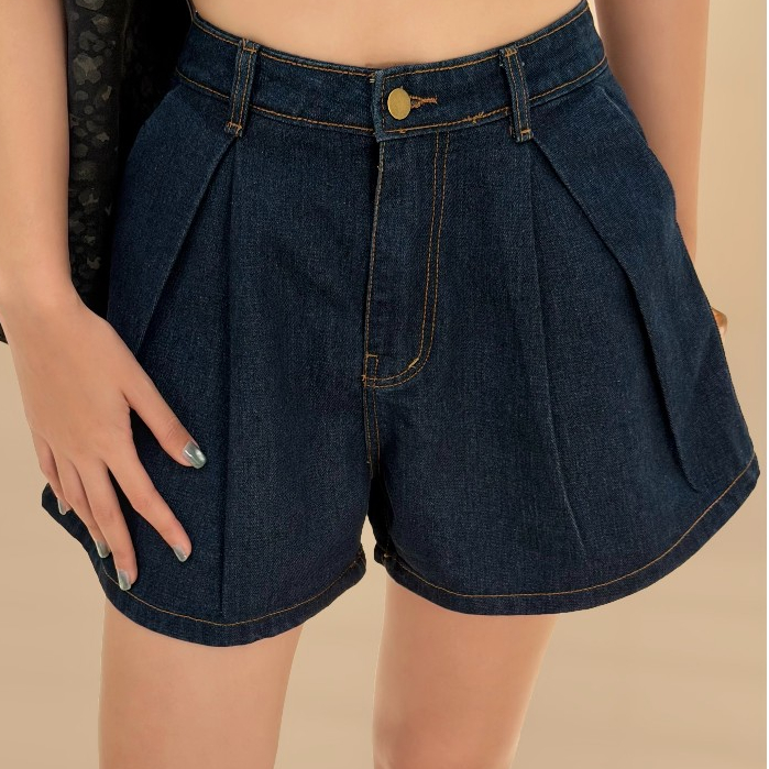 Quần short jeans nữ xanh đậm Salami Miều Est.2013 quần jeans kiểu basic dễ phối đồ