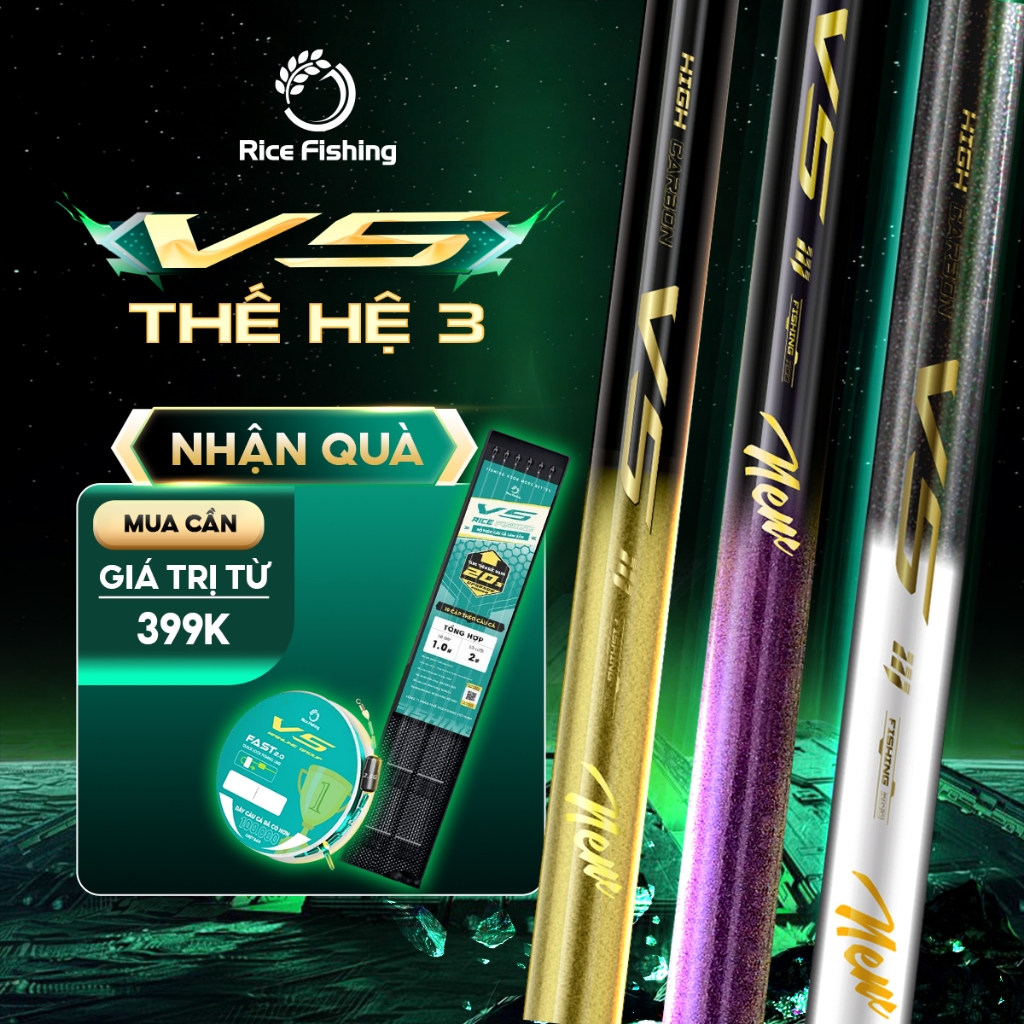 Cần câu đài V5 Thế hệ 3 Rice Fishing Carbon 30T & 40T Nâng cấp phiên bản mới 2025