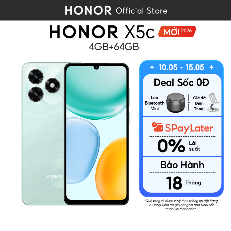 [MỞ BÁN ĐỘC QUYỀN] Điện Thoại Honor X5c (4+4) GB + 64 GB | Màn Hình 6.74 inch | Pin 5260 mAh | Bảo Hành 18 Tháng