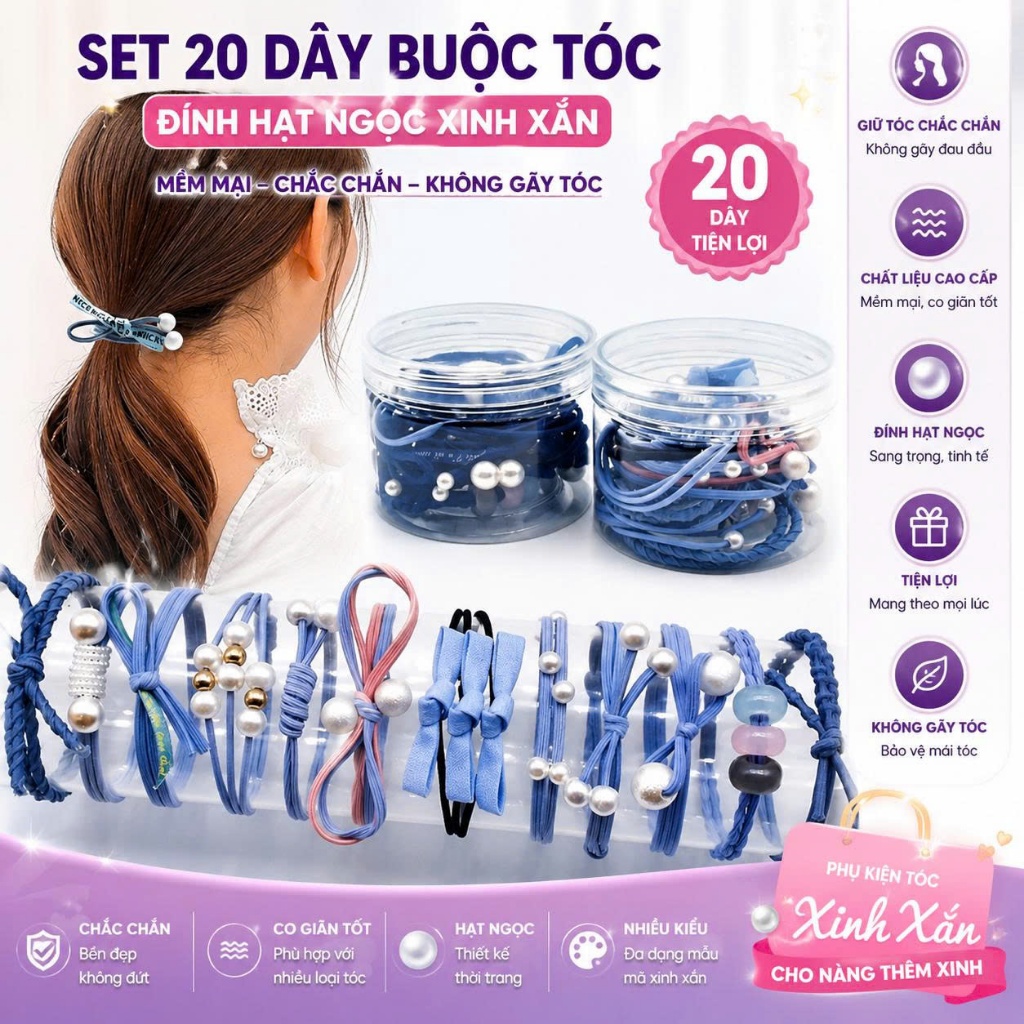 Hộp 12 dây thun cột tóc nữ cao cấp chính hiệu Luxury Korea - Set 12 dây chun buộc tóc cao cấp