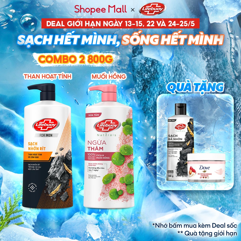 Combo 2 Sữa tắm Lifebuoy Thiên nhiên Detox Và Chăm Sóc Chuyên Sâu 800g