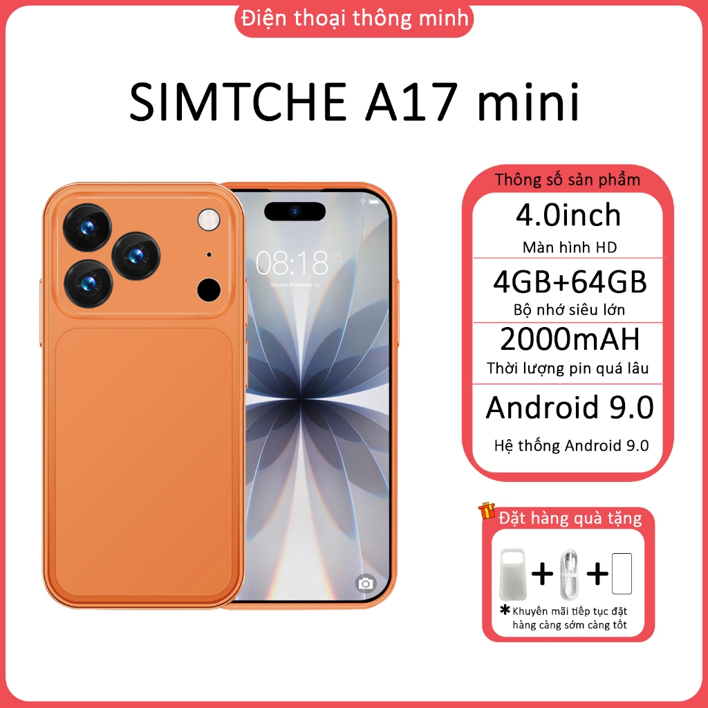 SIMTCHE A17 Mini Màn hình điện thoại thông minh 4.0 inch Đặt hàng ngay bây giờ Trường hợp điện thoại và Phim điện thoại