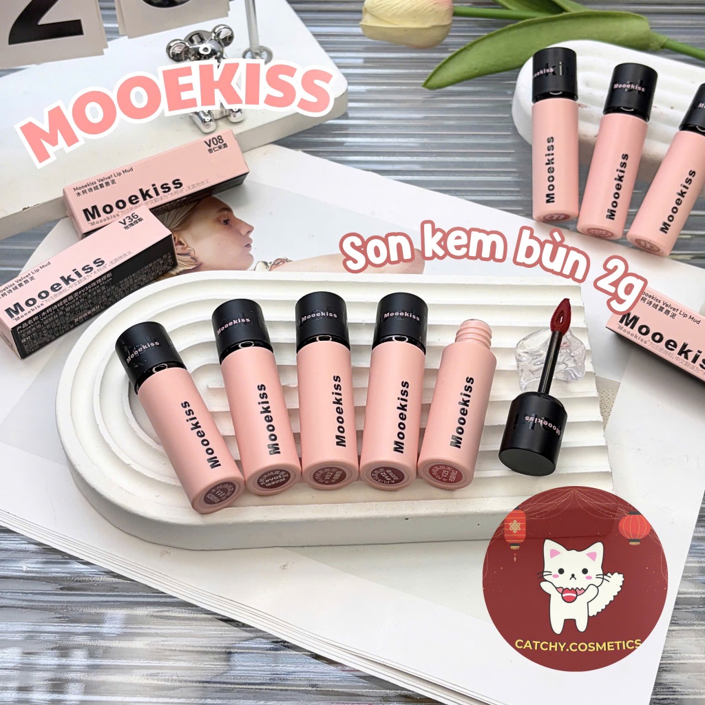 [MOOEKISS] Son Kem Bùn Mooekiss Nhung Mờ Vỏ Hồng Đen Velvet Lip Mud Mịn Môi, 2g