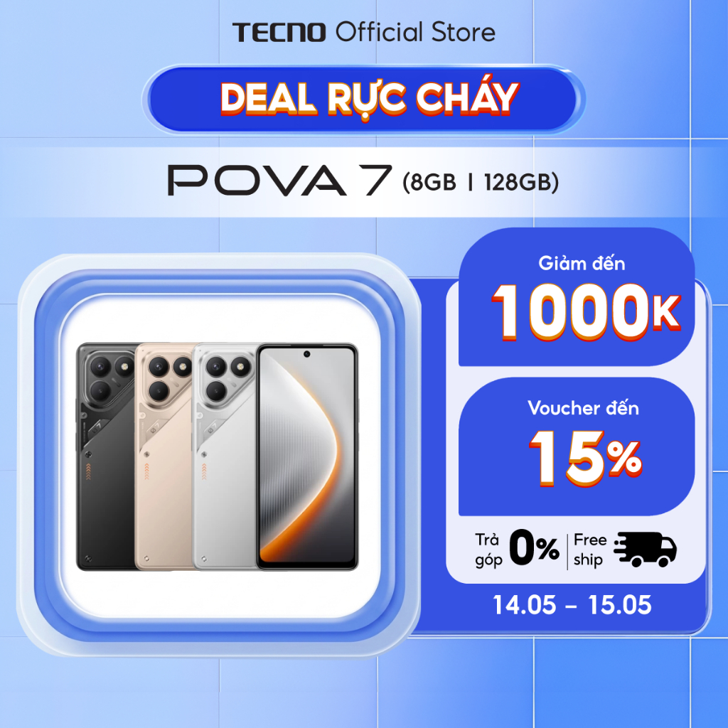 Điện thoại Tecno Pova 7 8/128GB | Siêu Pin 7000mAh | Sạc Nhanh 45W | Màn Hình 6.78