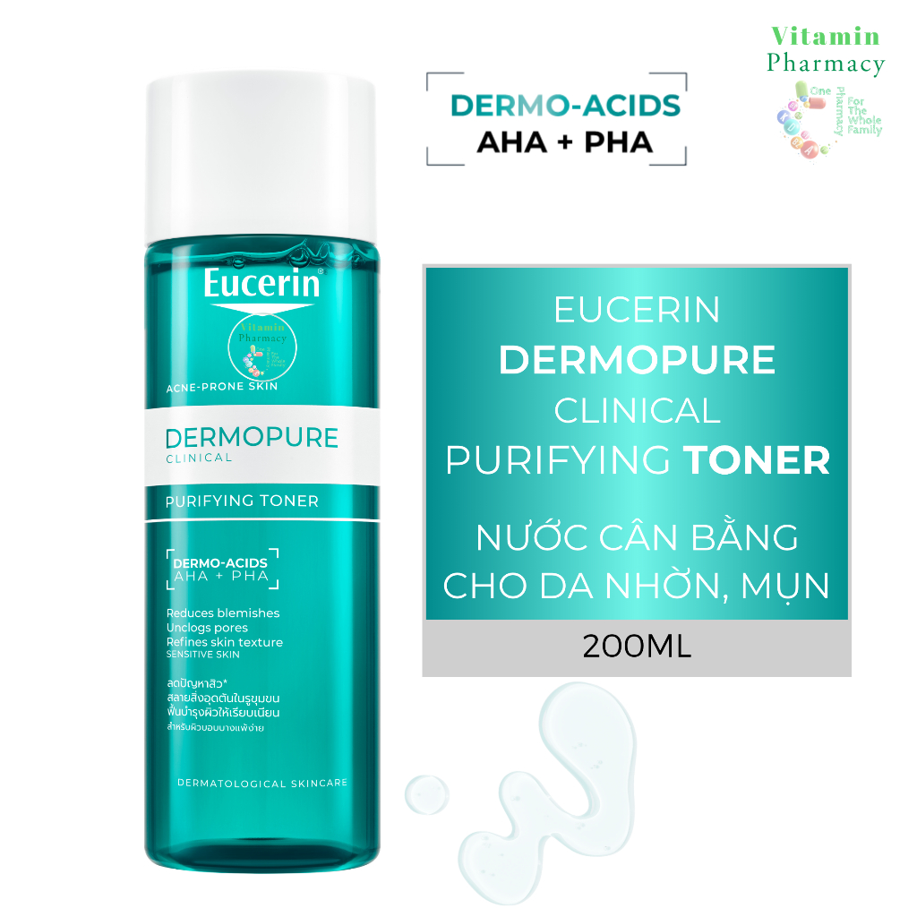 Nước cân bằng/ hoa hồng Eucerin DermoPure Clinical Purifying Toner 200ml (ProAcne) cho da nhờn mụn