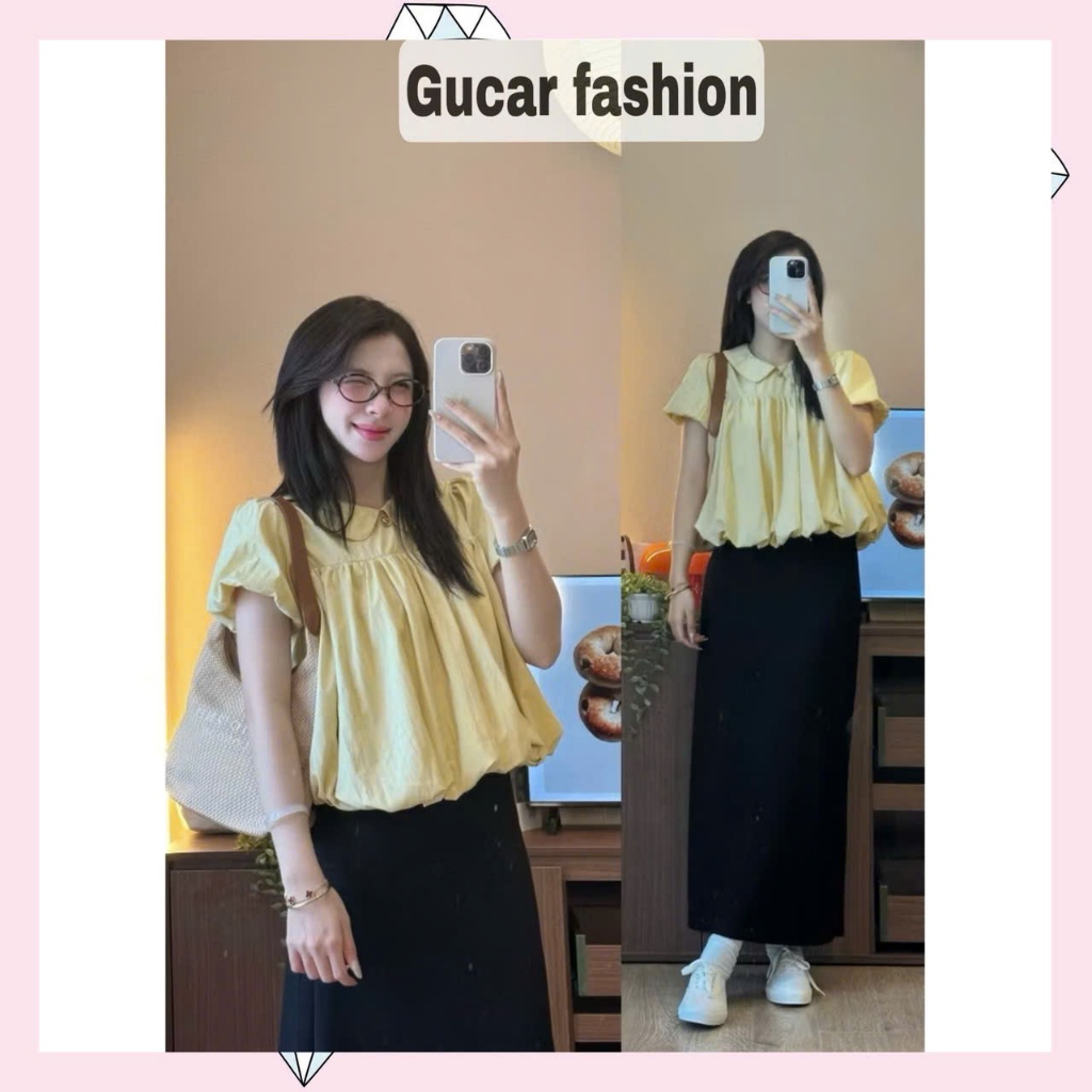 (ẢNH GUCAR) Áo babydoll gió su mềm cổ sen dáng bí tay bồng hàng loại 1