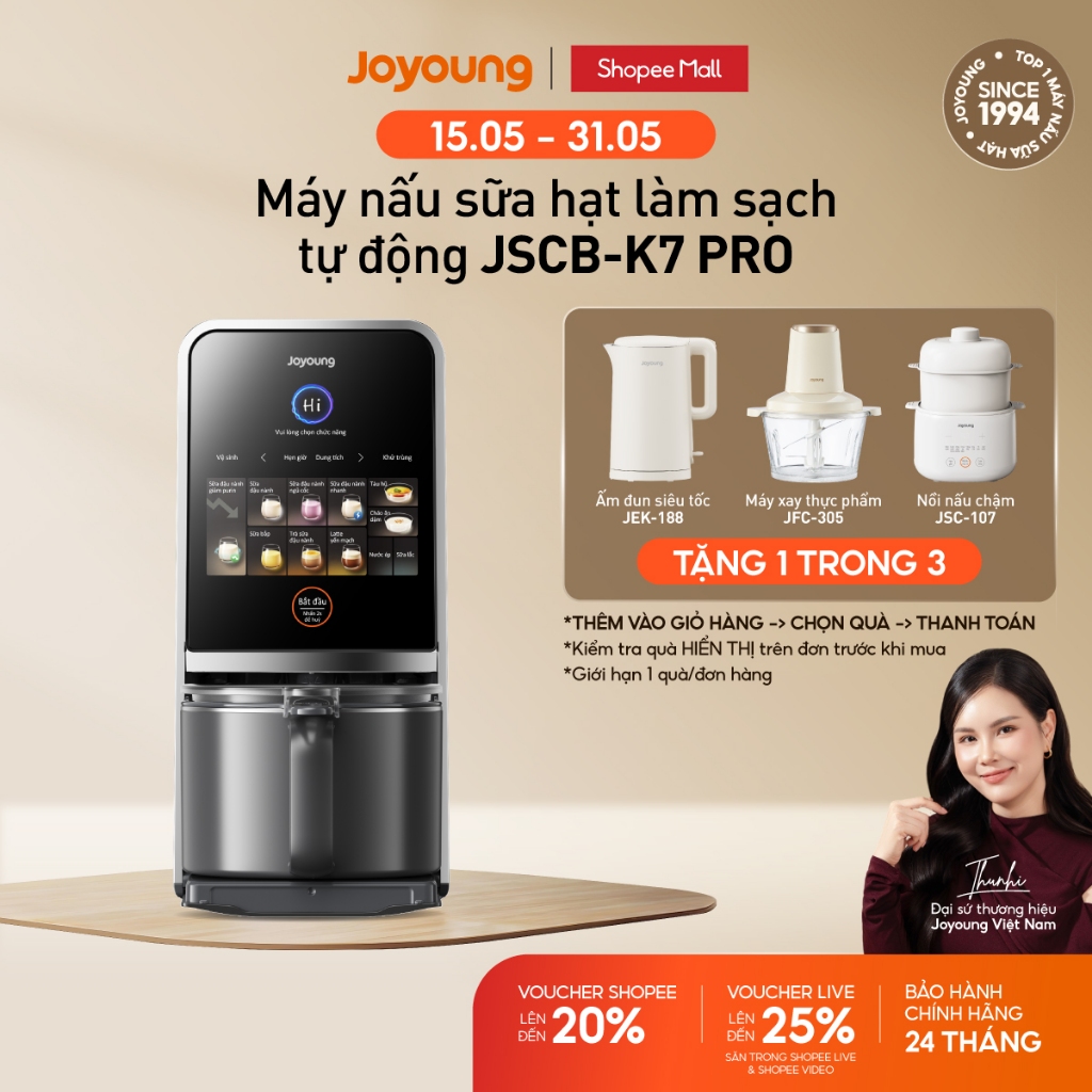 Máy nấu sữa hạt đa năng làm sạch tự động Joyoung JSCB-K7 PRO giảm ồn, khử purin chuyên biệt